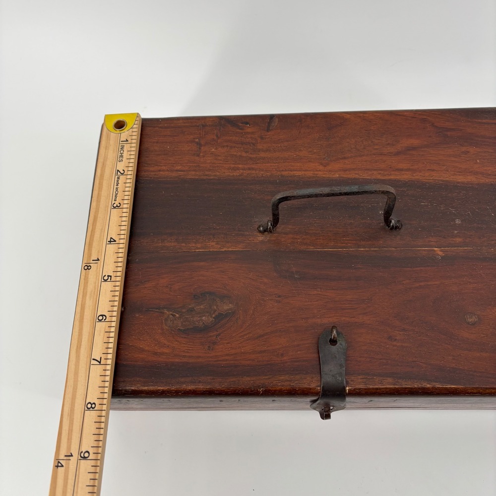 Antique Writing Slope Box, Large Brown Wood Iron Hardware Rustic Historical Farm - Picture 4 of 9